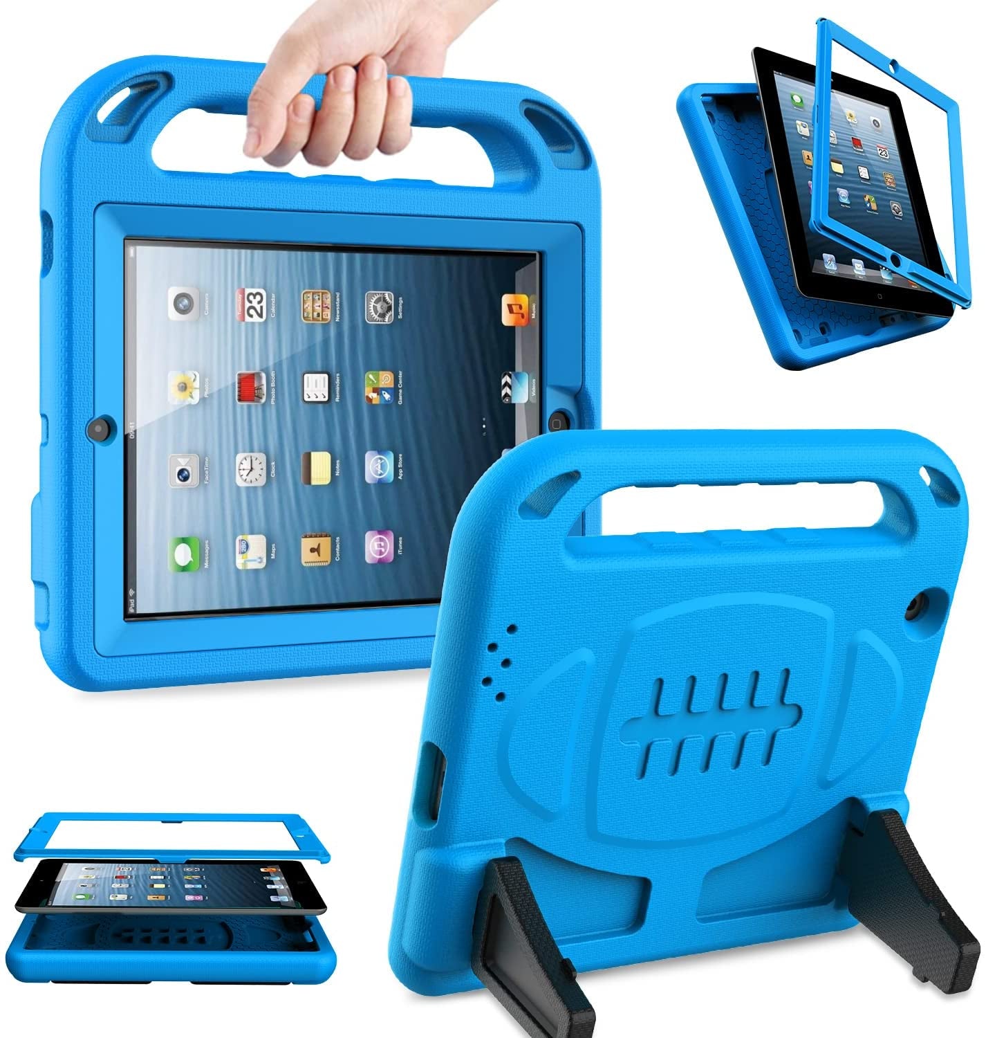 Ipad 2 3 4 Generation Kids Case（Old Model）- Built-In Screen Protector, Shockproof Handle Stand Kids Friendly Compatible with Ipad 2Nd 3Rd 4Th Generation (Blue)